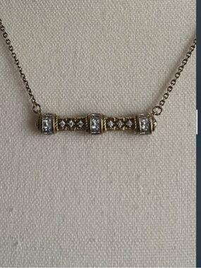 Judith Ripka Gold Clad Silver & Diamonique Estate Design Bar Necklace Adj 18-20”